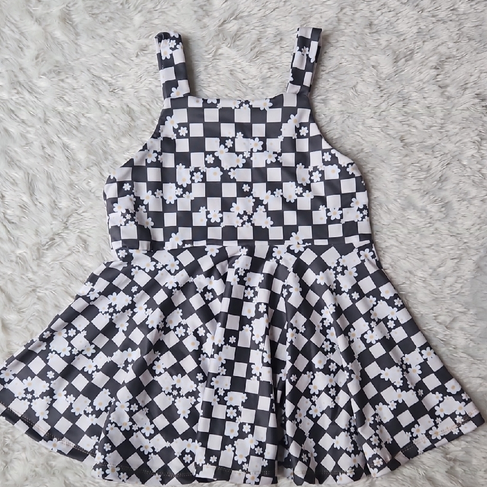 Handmade Checkered Black and White Floral Peplum